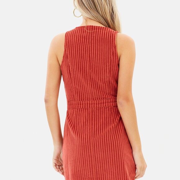 MINKPINK Red Orange Striped Corduroy Kelesi Pinnie Dress S - Picture 3 of 8